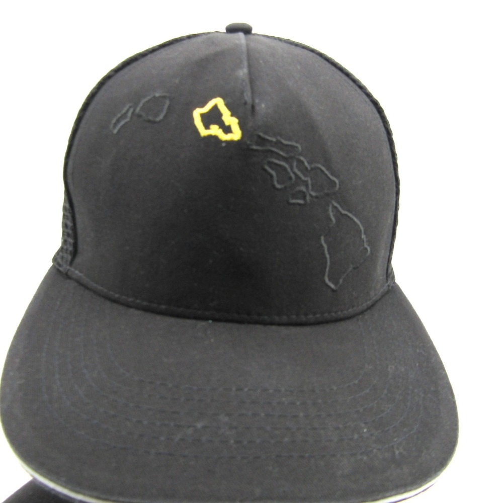 Robin Ruth Black Mesh Trucker Hat Hawaii Map Embroidery Flat Brim Mens OS